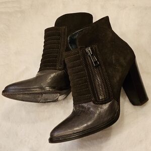 AllSaints Brown Suede Leather Moto Heeled Boots Pointed Toe Biker EU 36 US 5